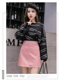 Aesthetic High Waist PU Leather Mini Skirt - A-Line Design