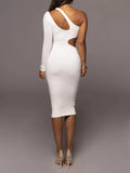 One Shoulder Sheath Midi Dress for Women's Autumn Parties and Clubbing