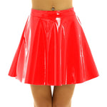 Leather High Waist Flared A-Line Circle Skirt - Pleated Design