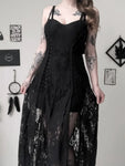 Dark Split Gothic Lace Bandage Midi Dress