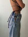 High Waisted Chain Jeans - Featuring a Cross Chain and Hollow Out Design for a Sexy and Elegant Look