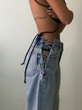 High Waisted Chain Jeans - Featuring a Cross Chain and Hollow Out Design for a Sexy and Elegant Look