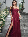 Shimmering Backless Off-Shoulder Prom Gown with High Slit