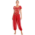Belly Dance Performance Costume Dancer Outfit Sparkly Sequin Puff Sleeve Lace-up - Alt Style Clothing