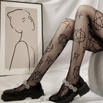 Gothic Skull Thigh High Fishnet Tights – Floral Print Stockings