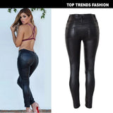 High-Waisted PU Leather Push-Up Skinny Pants – Stretchy and Form-Fitting Punk Style