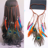 Boho Peacock Feather Adjustable Headdress - Women's Novelty Hair Band