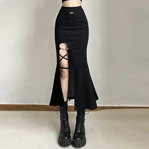 Mysterious High Street Asymmetrical Flared Skirt