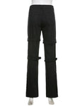 Eyelet Buckle Cyber Punk Goth Baggy Jeans - Alt Style Clothing