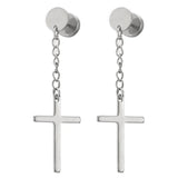 Stainless Steel Cross Skull Star Scorpion Tassel Chain Stud Earrings