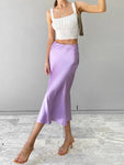 Solid Satin Silk High-Waisted A-Line Skirt - Elegant Office Wear