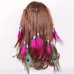 Boho Peacock Feather Adjustable Headdress - Women's Novelty Hair Band