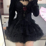 Elastic Gothic Lace Skirt Mesh Detail - Alt Style Clothing