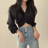 Blouse Crop Top – Long Sleeve Casual Shirt