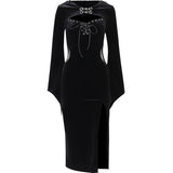 Gothic Bandage Dress with Lace Side and High Split - Alt Style Clothing