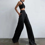 High Waist Satin Wide-Leg Trousers – Elegant Floor-Length Style