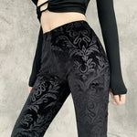 Retro Gothic High-Waist Flared Pants – Victorian Elegance Meets Modern Gothic Aesthetic