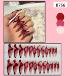 24pcs Wine Red Gradient Glossy Long Pointed Press-On Nails