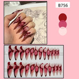 24pcs Wine Red Gradient Glossy Long Pointed Press-On Nails