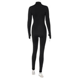 Elegant Long Sleeve Zipper Bodycon Jumpsuit