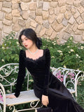 Gothic Vintage Long Sleeve Elegant Velvet Midi Dress - Alt Style Clothing