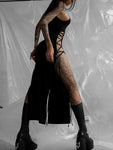 Dark High Split Sexy Bandage Gothic Halter Slim Midi Dress - Alt Style Clothing