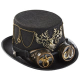 Steampunk Top Hat with Goggles & Gear Chain – Victorian Gothic Costume Hat