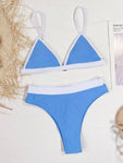 Contrast Binding Triangle Bikini Swimsuit