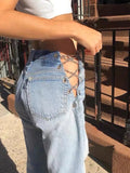 High Waisted Chain Jeans - Featuring a Cross Chain and Hollow Out Design for a Sexy and Elegant Look