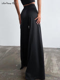 Classy Women High Waist Floor-Length Satin Trousers - Alt Style Clothing