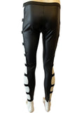 Hollow-Out PU Leather Skinny Leggings – Mid-Waist Ankle-Length Style