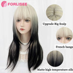 Long Straight Black and White Gothic Wig with Bangs – 26-Inch Double Color Cosplay Hair