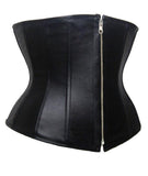 Black Faux Leather Zip Underbust Corset Bustier Women Waist Cincher - Alt Style Clothing