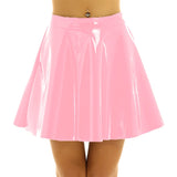 Leather High Waist Flared A-Line Circle Skirt - Pleated Design