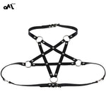 Woman Pentagram Punk Style PU Leather Harness Bra