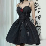 Gothic Rose Print Lace-Up A-Line Mini Dress