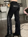 Rapcopter Metal Zipper Flare Jeans Goth Low Waisted Cargo Pants