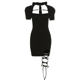 Vintage Bandage Sexy Dress Hollow Out Short Sleeve Dress - Alt Style Clothing