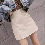 Aesthetic High Waist PU Leather Mini Skirt - A-Line Design