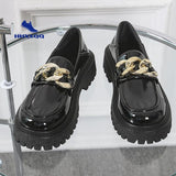 Loafers Platform Round Toe Metal Chain Slip-on Shoes - Alt Style Clothing