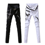 Punk Gothic Stage Performance Jeans with Chain and Multi-Zipper Detail