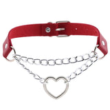 Gothic Leather Heart Collar Choker with Metal Chain - Punk Style