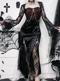 Chain Long Gothic Party Velvet High Slit Lace Patchwork Tube Maxi Dress - Alt Style Clothing