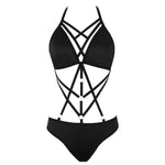 Hollow Out Ring Buckle Halter Bodysuit