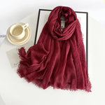 Long Cotton & Linen Scarf - Lightweight Solid Color Fashion Scarf