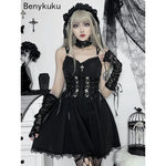 InsGoth Gothic V-Neck Lace-Up Corset Dress – Velvet Elegance with Dark Charm