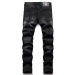 High-Quality Black Denim Biker Jeans with Skull Design - Slim Fit Casual Style