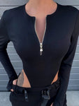 Gothic Zip-Up Long Sleeve Bodycon Bodysuit