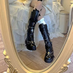 GIGIFOX Gothic Platform Boots with Buckles and Chains – Edgy Punk Style