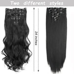 7-Piece Black Ombre Long Straight Hair Extensions - Heat-Resistant Clip-In Set